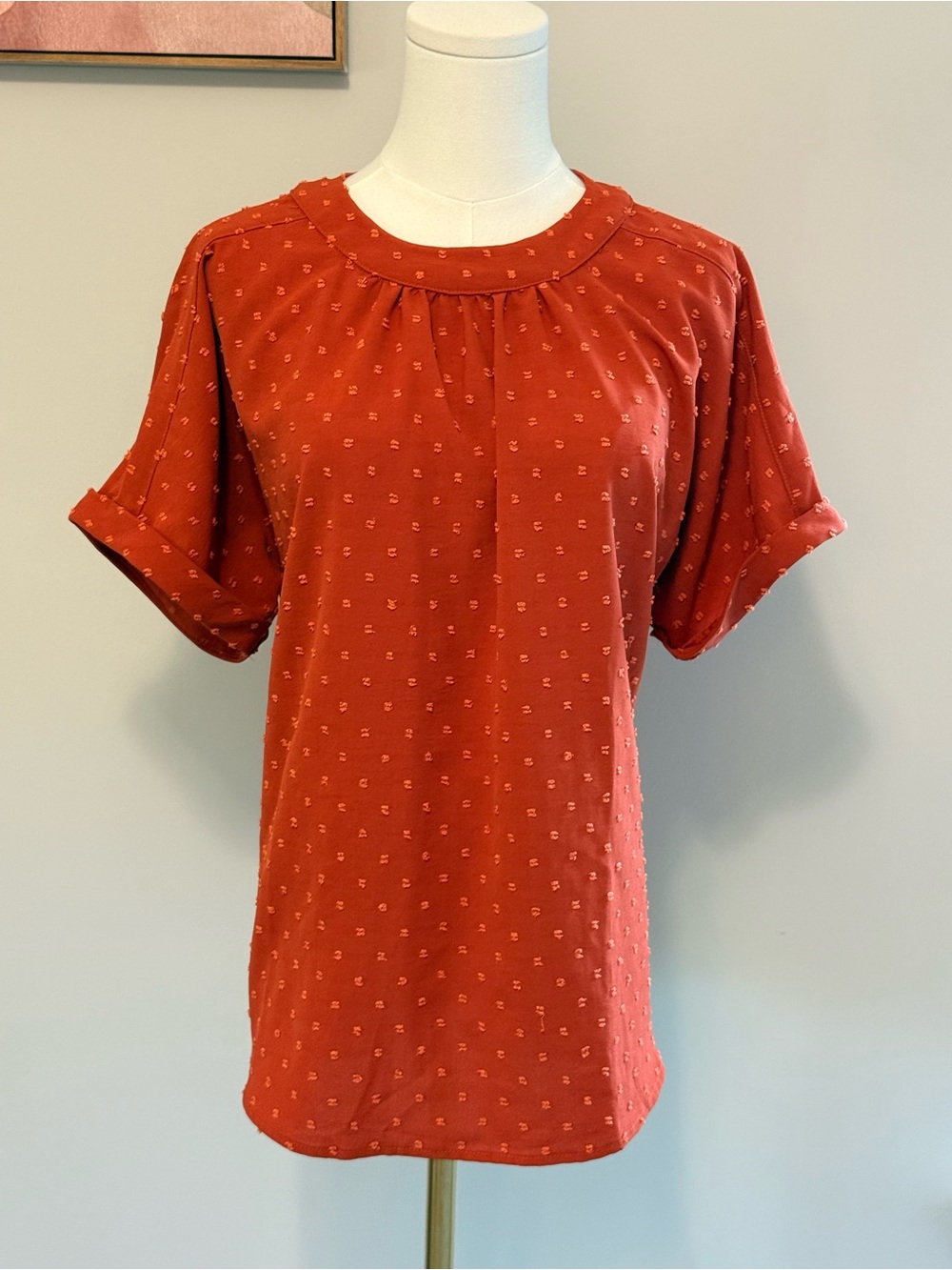 Amazon Essentials Rust Short Sleeve Dot-Textured Blouse